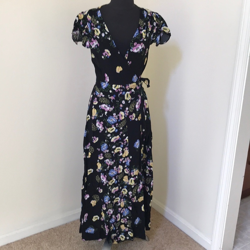NWT! FREE PEOPLE Black floral wrap dress